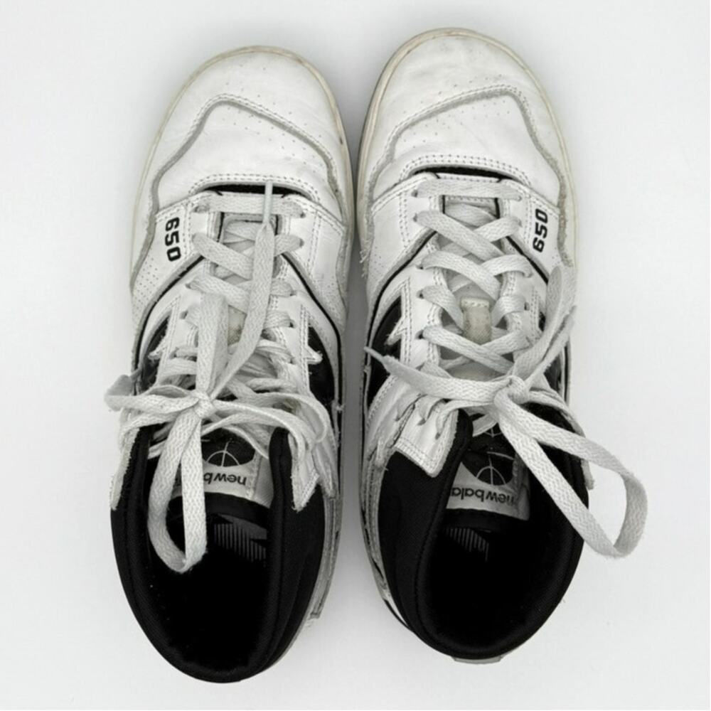 New Balance 650R Leather High Top Sneakers White Black Men's 7 Women's 8.5 Retro - Picture 6 of 9